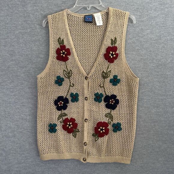 Jantzen Crochet Sweater Vest Womens M 3D Knit Floral Boho Hippie Cottagecore Vtg - Picture 7 of 15